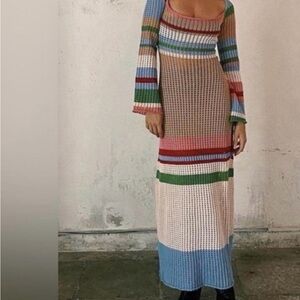 Colorful Long Sleeve Knit Maxi Dress